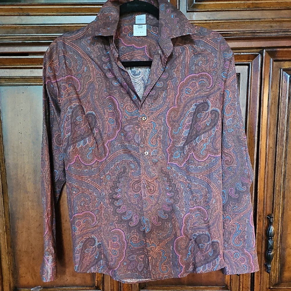 CRAIG TAILOR  Brown, Turquoise & Purple Paisley Cotton Blouse! Worn Once! MD!